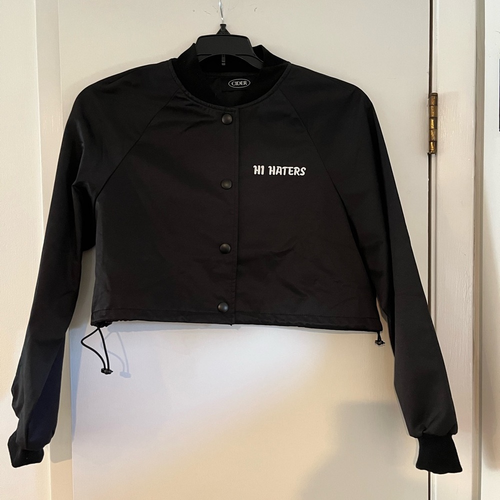 “Hi Haters” Black Cropped Jacket NWT